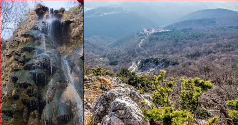 La cascata di Capo Rio e il balcone sulla Certosa di Trisulti